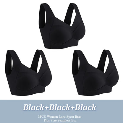 3Pcs Plus Size Seamless Wireless Sport Bras