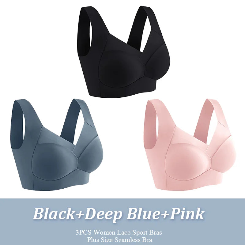 3Pcs Plus Size Seamless Wireless Sport Bras